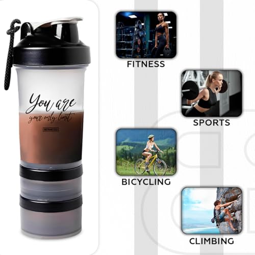 BERNESSI 500ml/17oz Protein Shaker Bottle with Leak-Proof for Protein Mixes & Shakes with Stainless Steel Ball, Protein Bottle Blender Cocktail Shaker Cup for Gym Fitness Home Pre Workout (Limit)