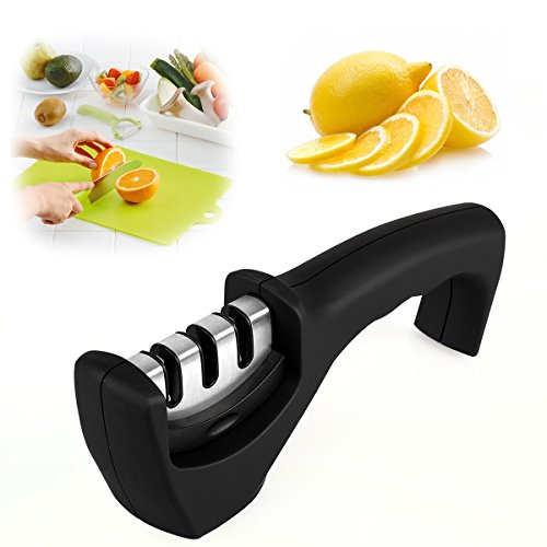 Gelindo 3 Stage Knife Sharpener Ceramic, Coarse and Fine Rubberized