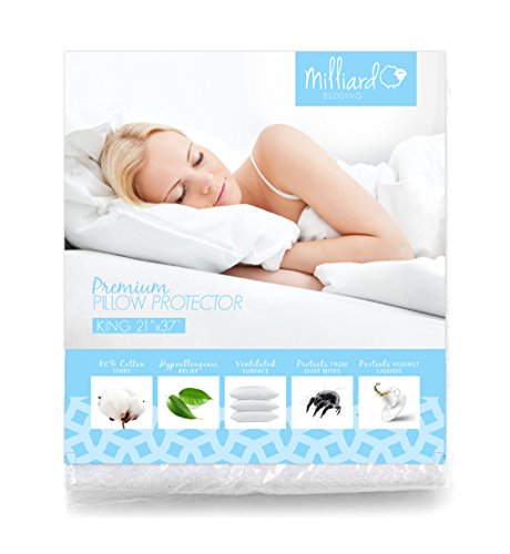 Milliard Premium Hypoallergenic 100-Percent Waterproof Bed Bug Proof 21-Inch by 37-Inch Pillow Protector, King