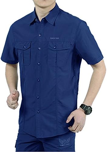 iKRR Men Quick Dry Outdoor tClassic Shirt Button Down Short Sleeve Shirt Hunting Shirt Fishing Shirt