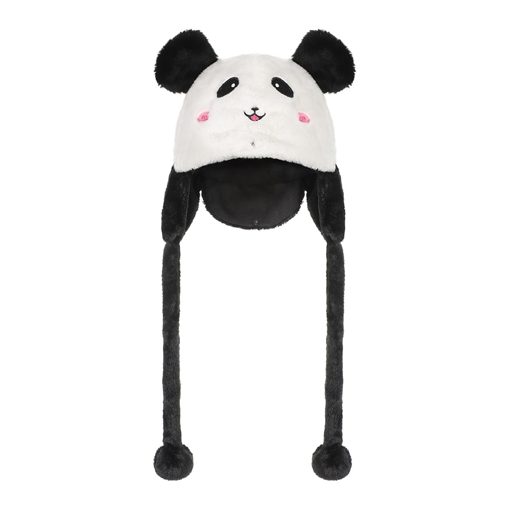 Kids 2 In 1 Hat Scarf Set Winter Plush Panda Full Hood Hats Crossbody Bag Warm Earflap Long Scarf Animal Hoodie Hat Shawl Wraps for Girls Boys 3-8 Years