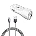 noot products Car Charger for iPhone XS/XS Max/XR/X/10/8/8 Plus/7/7 Plus/6/6 Plus/5S 3.1A Dual USB Charge Adapter with 6ft Nylon Braided USB Fast Charging Cable Cord