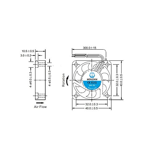 WINSINN 40mm Fan 24V DC Brushless Quiet Cooling 4010 40x10mm For 3D Printer Extruder Hotend Makerbot MK7 MK8 CPU Chip Arduino - 2Pin 0.1A 2.4W 6200+-10% RPM (Pack of 5Pcs)