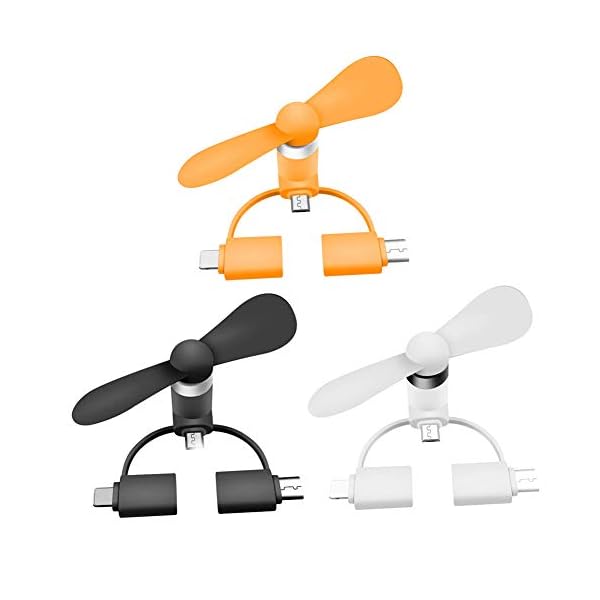 Mini Phone Fan,3-in-1 Portable Cell Phone Fan for Samsung Android Outdoor Cooling Fan Cooler Rotating Fan 3 Pack (Black…