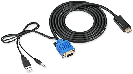Coreykin HDMI to VGA Converter Adapter Cable Male to Male 6.6 Feet (2M) 1080P with audio output &amp; USB for PC Laptop TV Box Video Game Retail Package