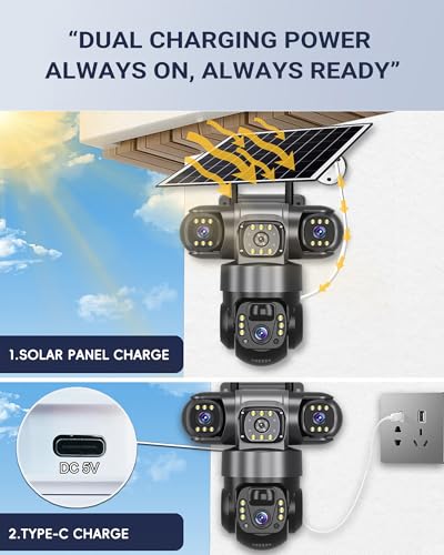 Solar Camera 4G Sim Outdoor 3 Lens 3 Screen 10X Zoom PIR Human Detect Cameras Waterproof Night Vision CCTV Security Protection