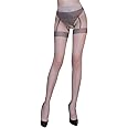 Women's Sexy Garter Pantyhose Tights Mesh Stockings Crotch Opening Stretchy Net Footwear Women See Through Seductive Lace Leggings (Black)