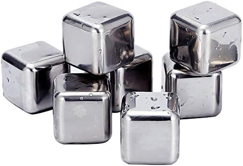 Stainless Steel Ice Cubes, Reusable Chilling Stones with Tongs for Whiskey, Scotch, Bourbon, Tequila, Fresh Juice, NO Metal Taste, (Set 4/6/8)