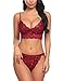 ADOME Women's Lace Lingerie Bra and Panty Set Strappy Babydoll Bodysuit S-XXL (Large, Dark Red 7221)