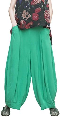 OUTLINE Original Summer Solid Color Pockets Long Harem Pants Green Large