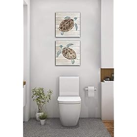 Yang Hong Yu 1 Pair of Turtles Prints on Wood Color Background Canvas Oil Painting for Bathroom, Classic Wall Art… 41Yf8AndXJL