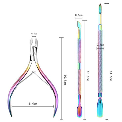 Cuticle Trimmer with Cuticle Pusher - Puyujin 3 Pcs Chameleon Cuticle Nipper Clipper Cutter Dead Skin Remover Scissor Plier Durable Manicure - Shipped From USA (Multicolor)