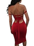 GOBLES Women's Sexy Off The Shoulder Bandage Sleeveless Midi Club Dress (Red, M)