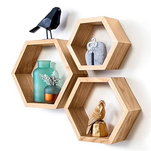 Hexagon Floating Shelves, Set of 3 Beautiful Wood Shelves