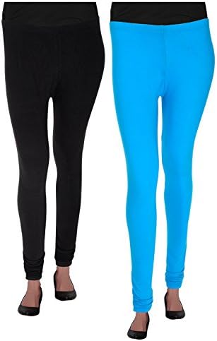 Agrima Fashion Churidar Cotton Lycra Legging for Women (Black & Sky Blue)-L