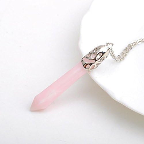 DMTRADE Lucky Crystal Quartz Healing Chakra Gem Bead Stone Hexagonal Necklace 1Pc for Lover Pink