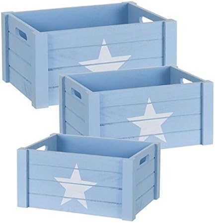 Juego 3 Cajas De Madera Azul Estrella: Amazon.es: Hogar
