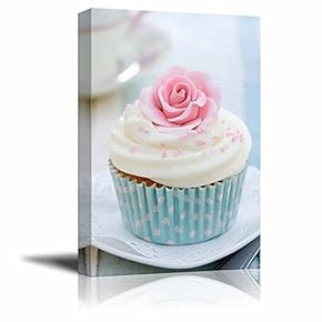 Canvas Prints Wall Art - Cupcake Decorated with a Pink Sugar Rose - 12" x 18"