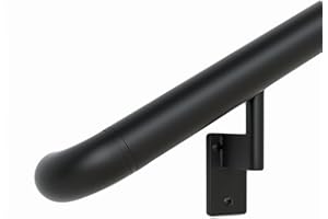 Promenaid 7ft ADA Handrail Kit - Black - Complete Indoor/Outdoor Handrail for Stairs - 1.6" Round Anodized Aluminum Railing with 4 Satin Black Painted Pivoting Brackets & ADA Wall Returns