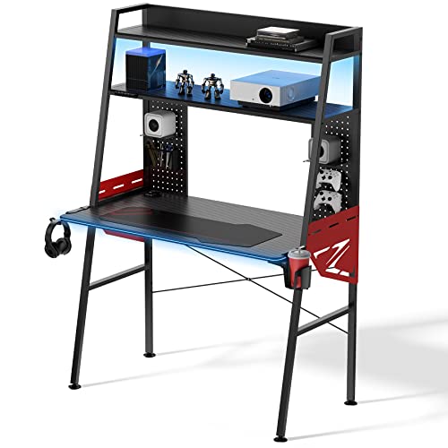 EUREKA ERGONOMIC LED Gaming Desk with Shelves, Dual Pegboards, 43