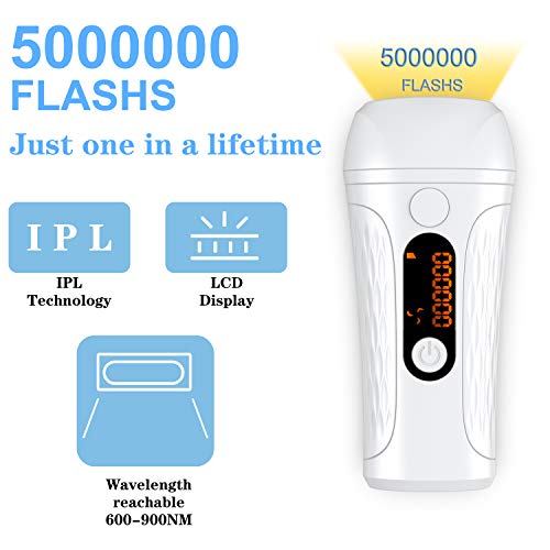 IPL Hair Removal for Women Permanent 500,000 Flashes Painless Facial Wholebody Hair Remover Device Profesional Hair Treatment Home Use (White)