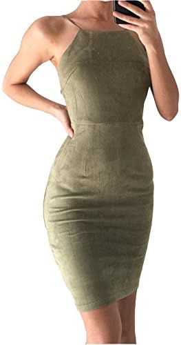 Knee Length Tank Dress, Juniors Spring Open Back Spaghetti Straps Dress Green 42