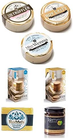 Curds & Croust Cornish Cheese Selection - Miss Wenna Brie, Boy Laity Camembert & The Truffler with Rodda's Butter, Apple Chutney & Savoury Biscuits with Next Day Courier Delivery