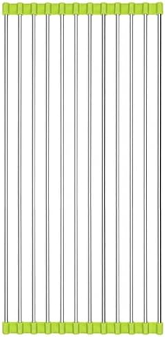 Hyacinthus Kitchen Over the Sink Roll Up Drying Rack Drainer for Dish Cup and Tableware Multifunction Rollable Easy to Storage Stainless Steel with Silicone Mat (18.5 IN, Green)