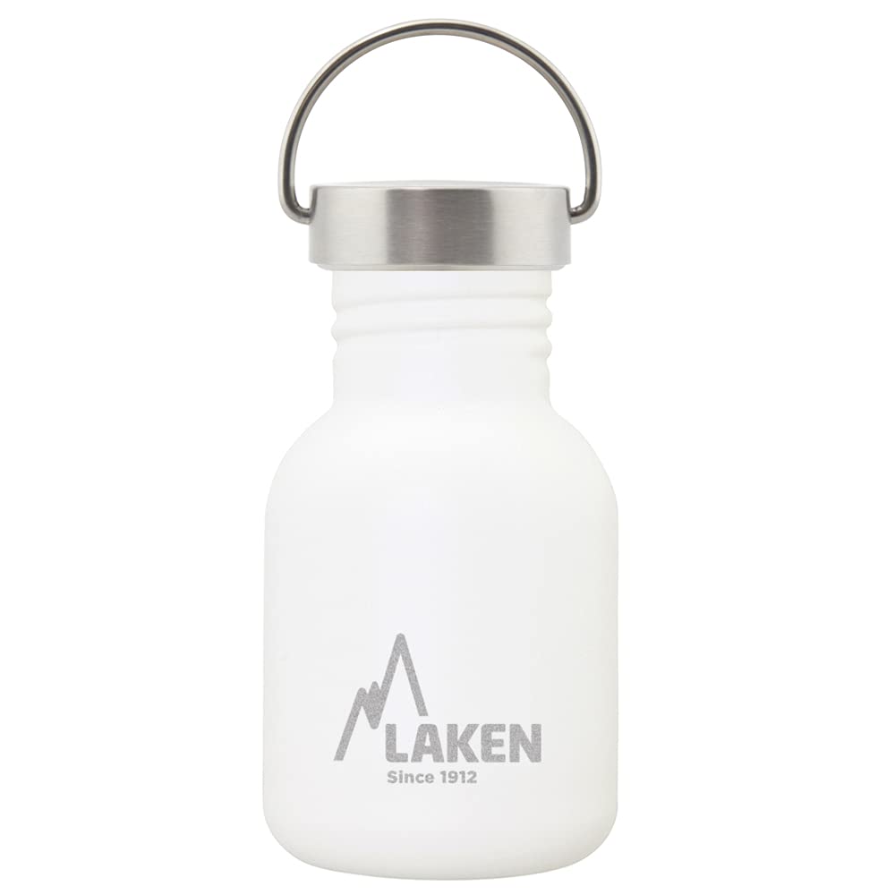 LAKEN Unisex - Adults Very Robust Stainless Steel Bottle 0.35L White with Vintage Lid 0.35 L