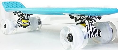 "Beautiful Celestial Teal" with Zebra Truck &amp; LED Light Wheels - 22" Mini Retro Cruiser Skateboard - Abec 7 Bearings