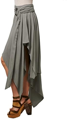 Bessla Women's Asymmetrical Hem High Low BOHO Solid Summer Beach Skirt Dresses