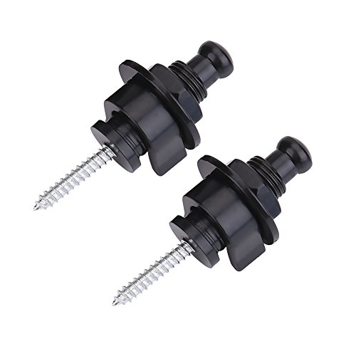 Alomejor Guitar Strap Locks Pcs Durable Bass Strap Lock Buttons Black Silver for Thick Electric Guitar Shoulder Strap(Black)