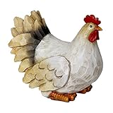 Exhart Solar Chicken Garden Statue - Hand Painted White Hen Resin Statue w/Solar LED Lights - Solar-Powered Hen Decor, Best as Resin Outdoor Decor for Garden, Yard, Patio or Kitchen Decor 9