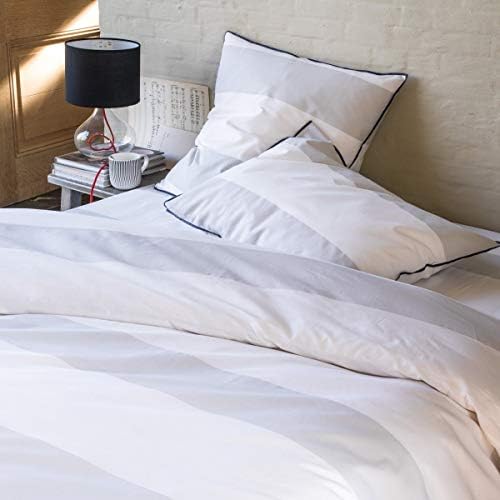 Friends at Home 3 Piece-Duvet Cover King Set - 100% Cotton, Soft, Hypoallergenic, Comfy, Fuzzy Bedding Hotel Collection Grey, White with Blue Piping