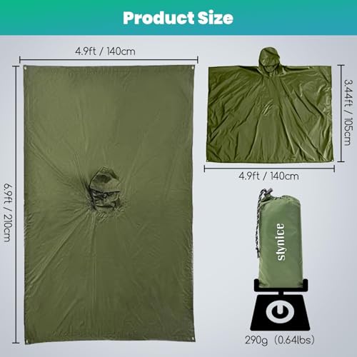 Stynice Lightweight Waterproof Rain Poncho Men & Women - Multi-Purpose Rain Jacket Outdoor with Hood Foldable Bag for Camping Hiking Hikking - Breathable 3-in-1 Rain Cape