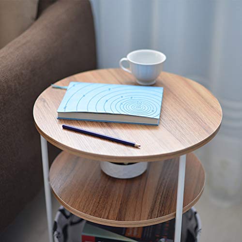 Beyonds Bedside Table with a Linen Bag, 3- Tier Elegant Round Side Table Wooded End Table Bedside Cabinet, Home Storage Unit, Nightstand Lamp Desk for Bedroom - Thumbnail 2