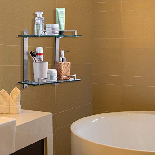 KES Bathroom Glass Shelf Double Wall Mounted Floating Shelf, Rustproof Brushed SUS304 Stainless