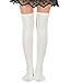 Zando Women Cotton Knit Spiral Over The Knee Thigh High Long Stocking Socks G White