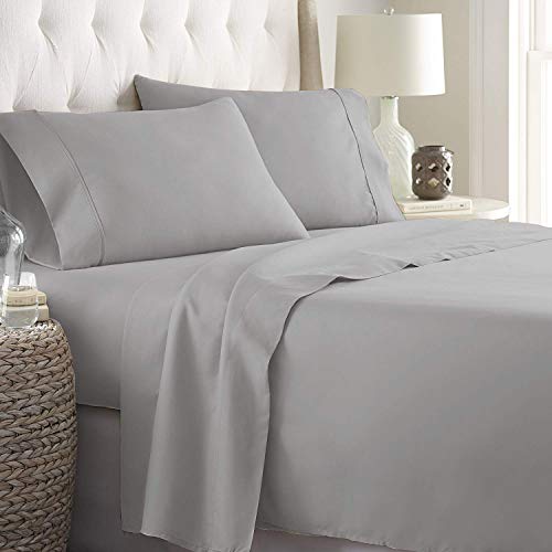 RV Mattress Short Queen Sheet Set 400 Thread Count Egyptian Cotton -Made for RV, Camper & Motorhomes 4 Pcs Sheet Set 15" deep Pocket Short Queen Light Grey Solid