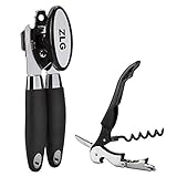 ZLG Stainless Steel Can Opener Manual , with Sharp Cutting Wheel, Smooth Edge,Easy Turn Design and Won't Touch Food,Black