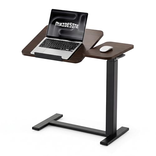 MAIDeSITe C-Shaped Side Table with Wheels, Height Adjustable Table with Double Tilting Tray and Stopper, Ideal for Care, Reading and Teleworking (Walnut)