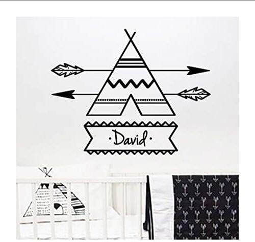 Cmdyz Nursery Decor Teepee Arrow Customized Name Wall Sticker Personalized Name Tribal Arrows Wall Decal Bohemian Arrow Murals Size 42 * 33Cm