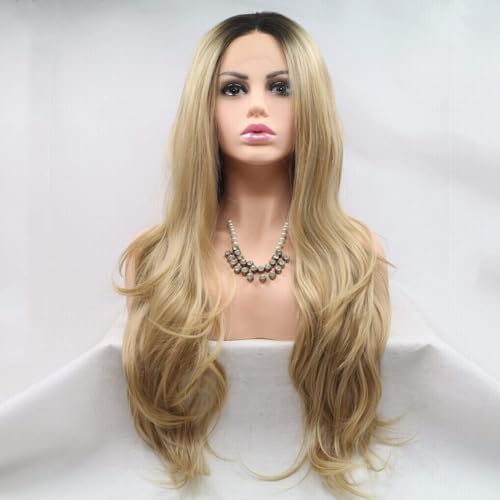 Wigs Long Natural Wave Ombre Brown Blonde Synthetic Heat Resistant Fiber Hair Wigs for Women Wigs 18''