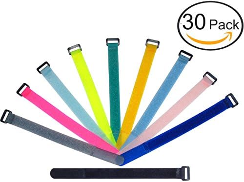 Ceeyali 30 Pack 25cm/10in Colorful Reusable Hook and Loop Cable Straps Cable Organizer Ties for Wire Organizer Cord Management (25cm 30 Pack Colorful)