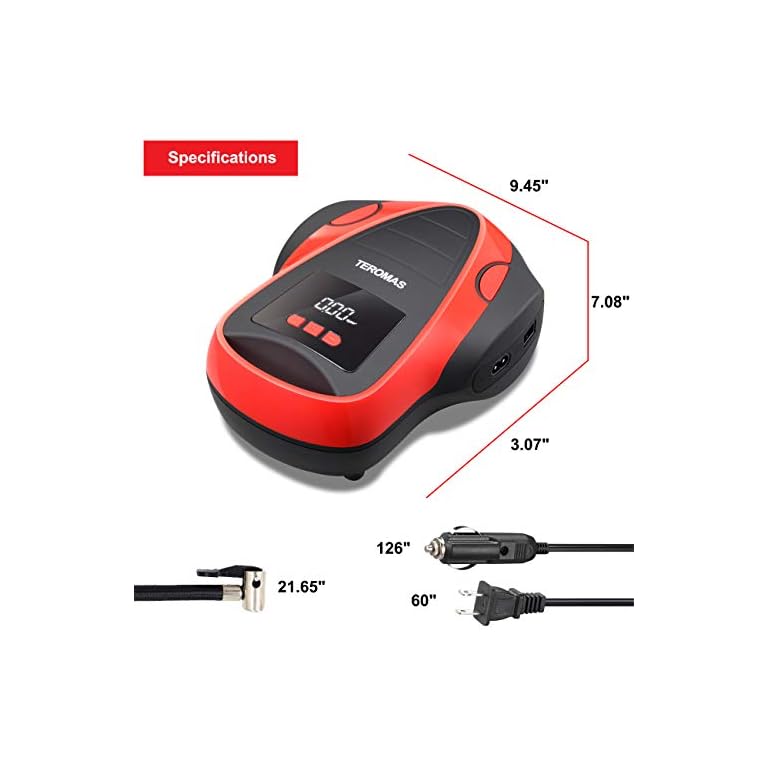 TEROMAS Tire Inflator Air Compressor, Portable DC/AC Air Pump for Car