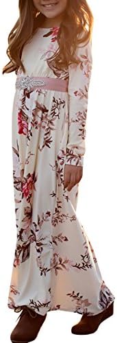 EastLife Girls Floral Flared Pocket Print Maxi Dresses 3/4 Sleeve Holiday Long Dress