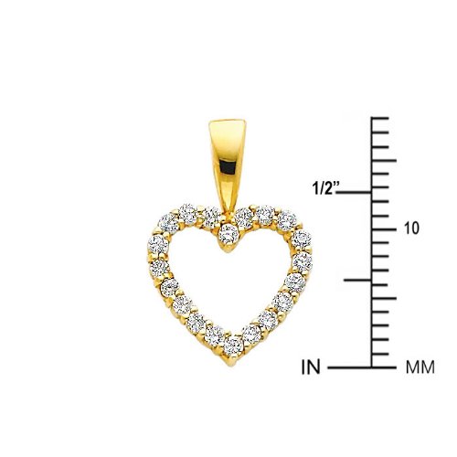 14k Yellow Gold Open Heart CZ Charm Pendant