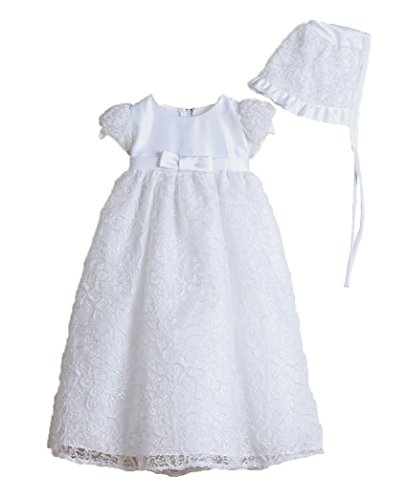 Baby Girls Satin Bodice Sequin and Ribbon Overlay Christening Gown Set (Small)