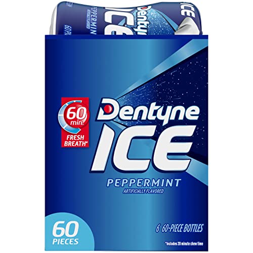 DENTYNE ICE PEPPERMINT SUGAR-FREE CHEWING GUM, 6 BOTTLES OF 60 PIECES (360 TOTAL PIECES)