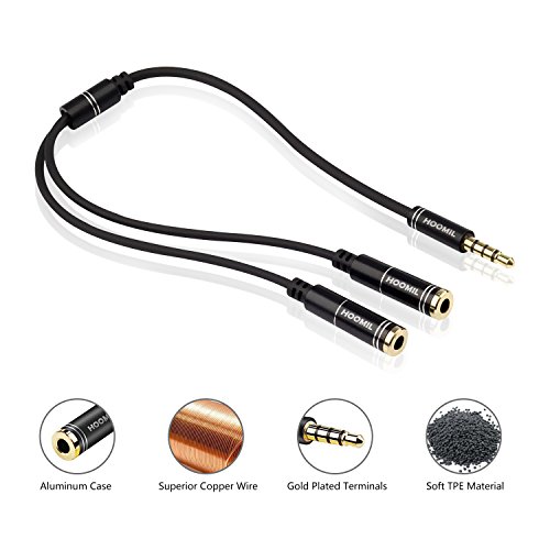 HOOMIL Headphone Splitter 3.5mm Jack Male to 2 Port 3.5mm Female Cable Audio Stereo Y Splitter for Earphone, Headset Splitter Adapter, Compatible for iPhone,Tablet and MP3 Players (Black, 33cm) - Thumbnail 6